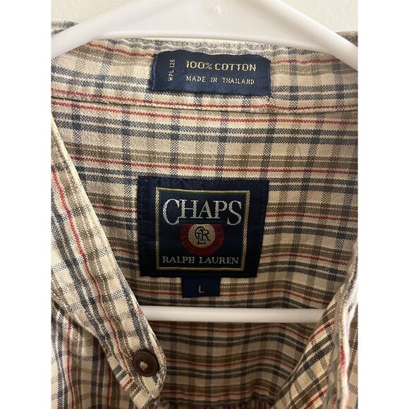Ralph Lauren Chaps Large Men's Plaid Long Sleeve Button Up Double Pocket Tan - Picture 5 of 7